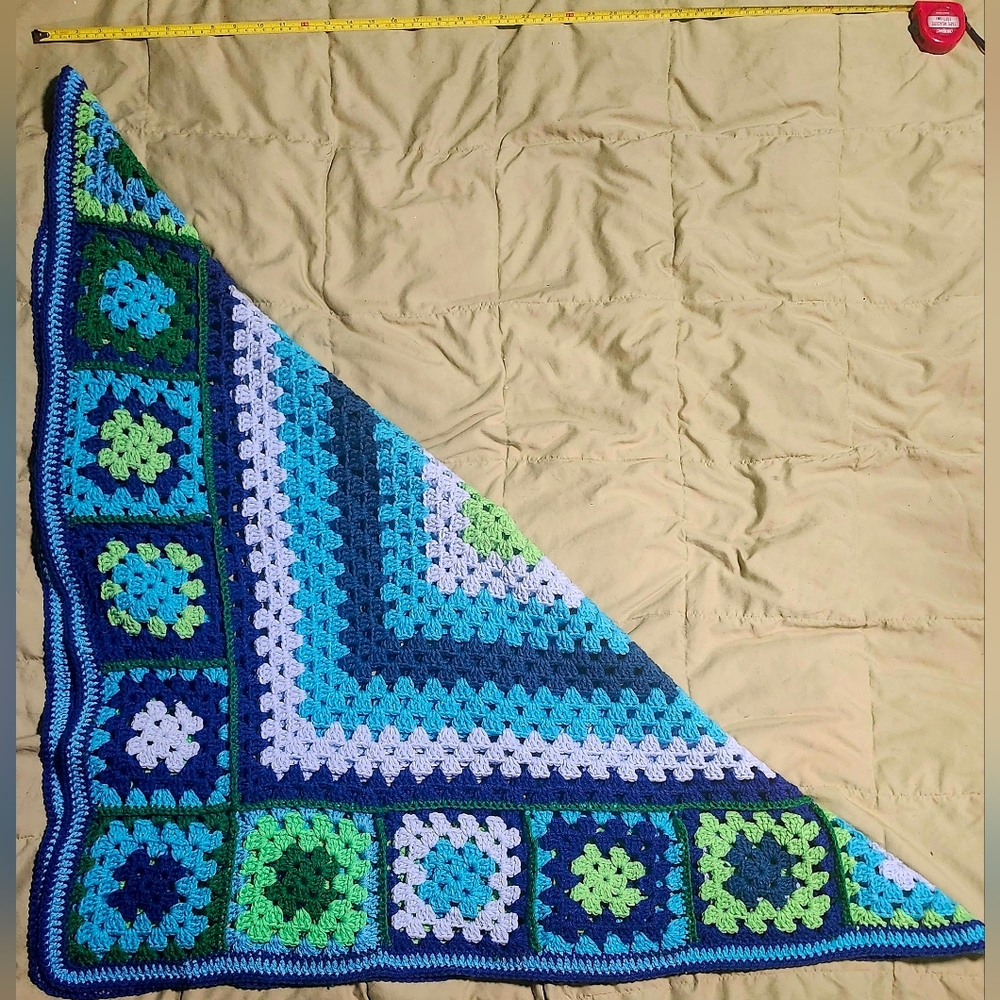 Handmade Blue And Green 40" By 40" Crochet Blanket - Picture 3 of 5